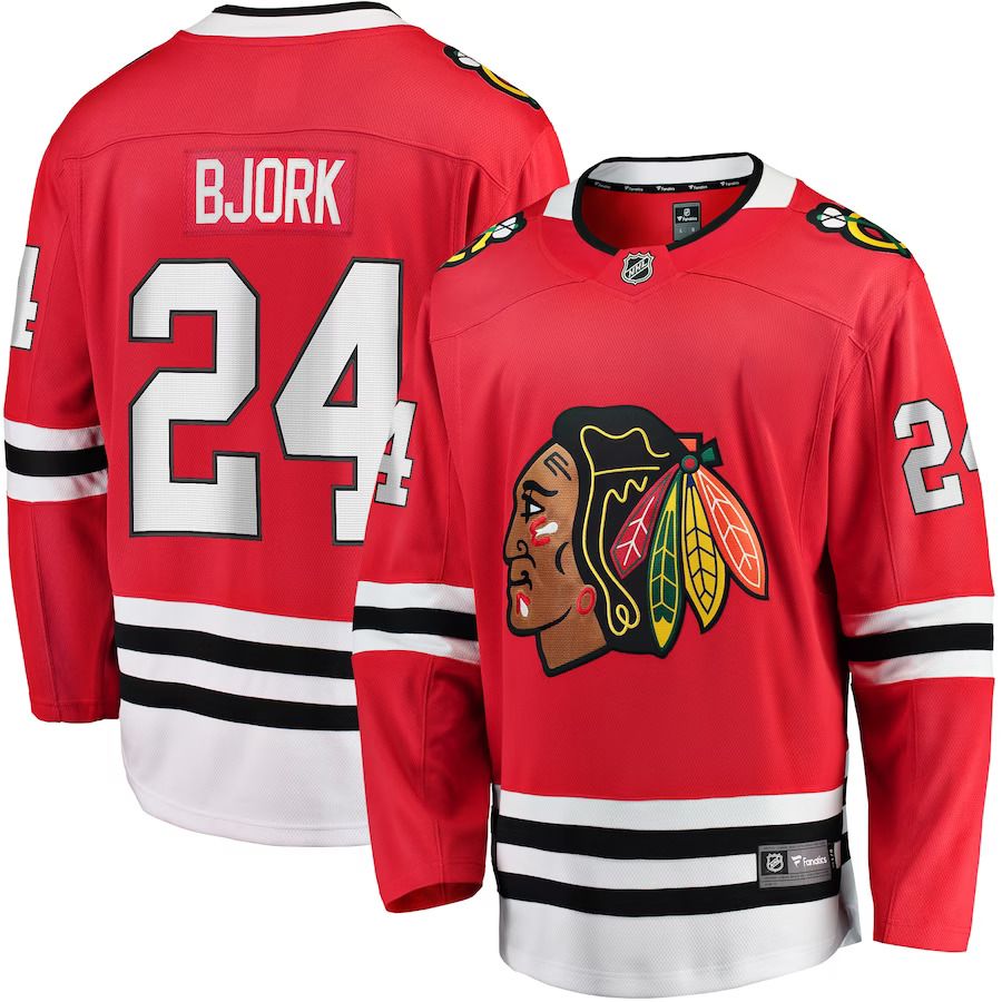 Men Chicago Blackhawks 24 Anders Bjork Fanatics Branded Red Home Breakaway NHL Jersey
